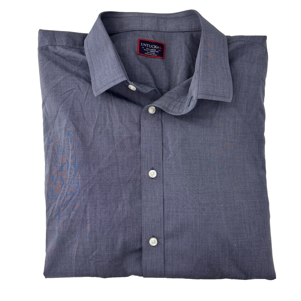 UNTUCKit Navy Blue Slim Fit Long Sleeve Button Down 2XL No Wrinkle Cotton NICE!
